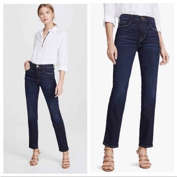 Frame Le Sylvie Slender Straight Jeans Cabana Dark Wash Size 27 - Picture 1 of 16